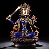  Tượng Phật Văn Thù cầm kiếm Chất liệu đồng + cloisonne 