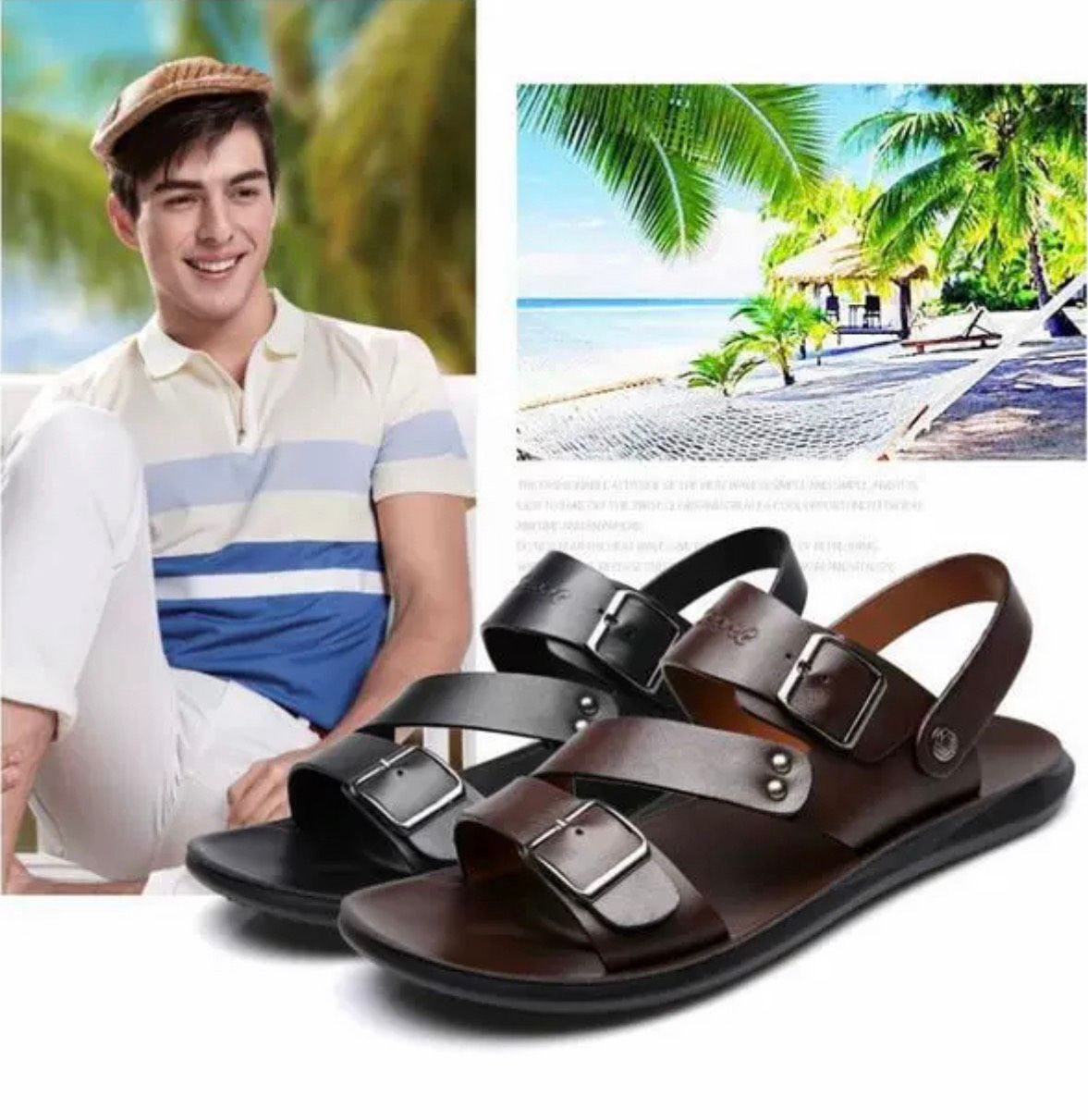  Sandal nam thời trang cao cấp Chất liệu da lợn + đế cao su 
