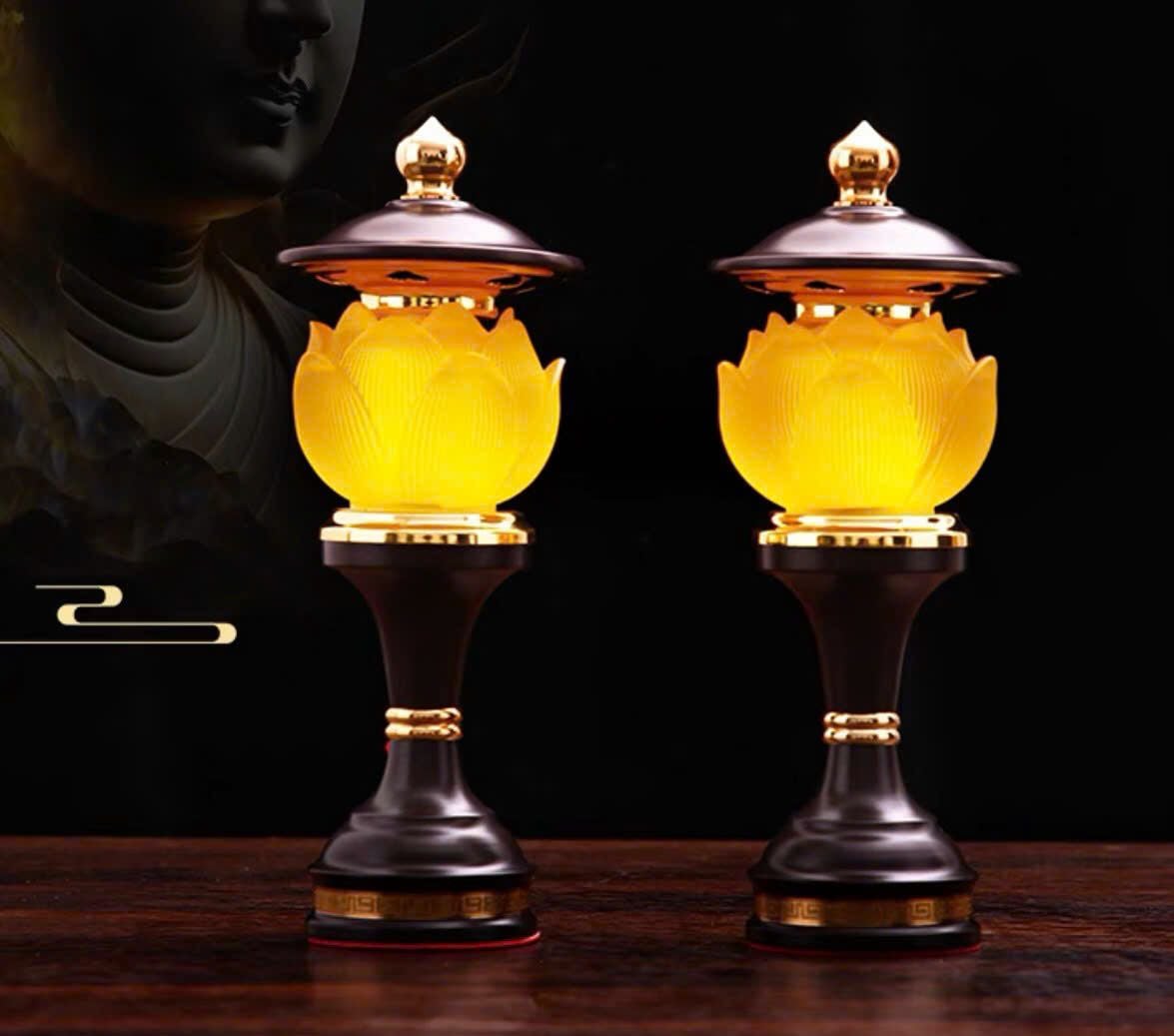  ĐÈN THỜ THUỶ TINH HOA SEN CAO CẤP 