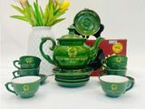  Bộ ấm chén men xanh in logo Quốc Huy và thủ tướng Phạm Minh Chính vẽ chỉ vàng BKCEVN-8100 