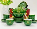 Bộ ấm chén men xanh in logo Quốc Huy và thủ tướng Phạm Minh Chính vẽ chỉ vàng BKCEVN-8100 