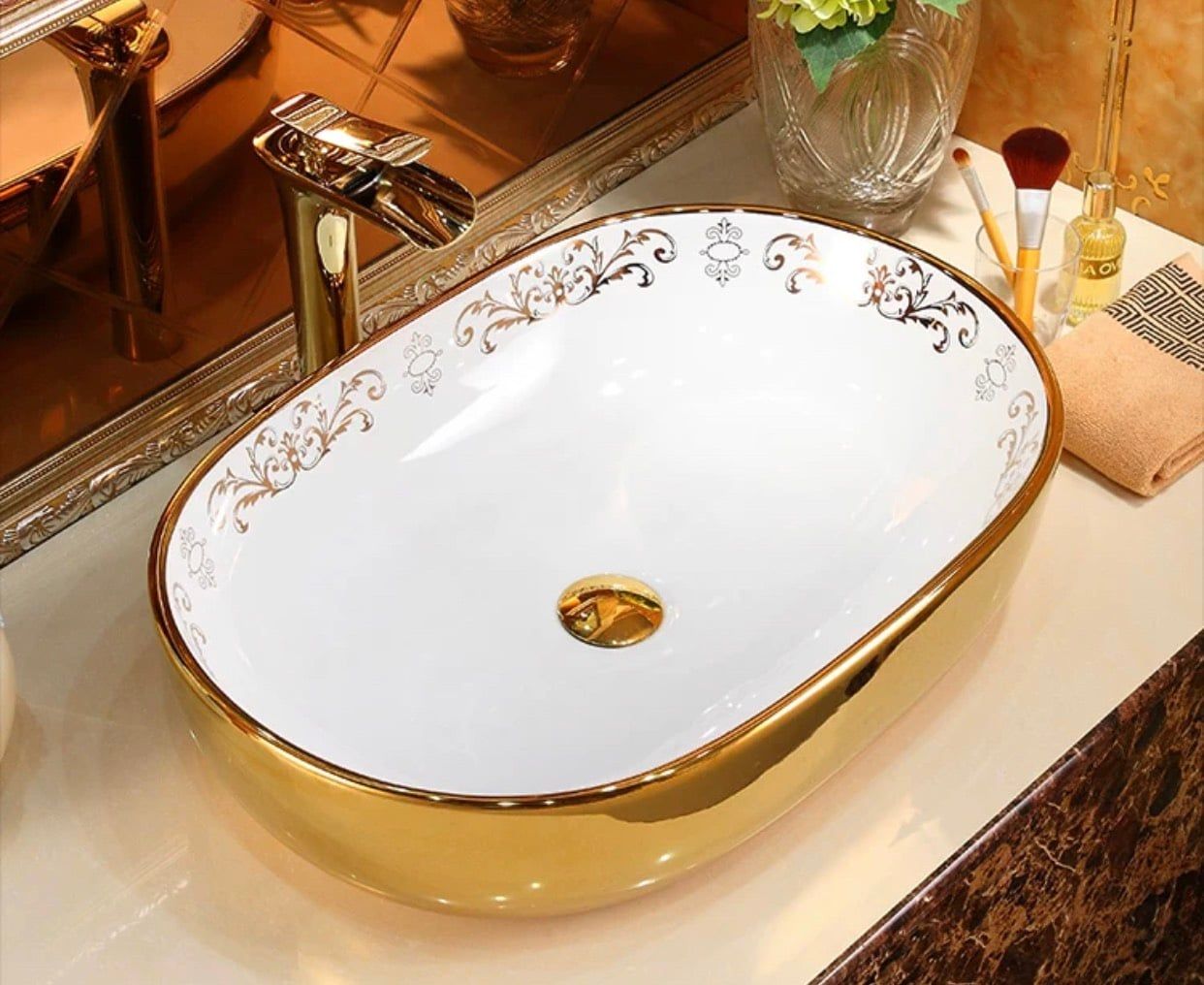  CHẬU RỬA MẶT VÀNG SANG TRỌNG BK-CE-005300-VN-0088 