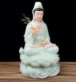  Tượng Phật Quan Âm Bồ Tát Ngọc Bích Dát Vàng BK-ST-00700-VN-0314 