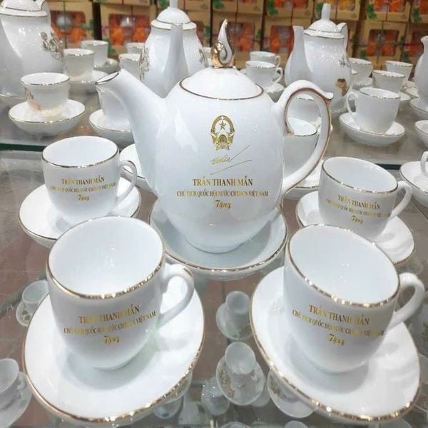  [Ấm chén in logo] Bộ ấm chén men sứ cao cấp BKCE-002300VN-0414 
