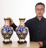  CẶP BÌNH HOA MẪU ĐƠN TRÁNG MEN CLOISONNÉ CAO CẤP BK-CE-001786-VN-0459 