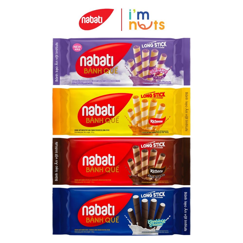 Bánh quế Nabati Long Stick đủ vị gói 105g – Bánh kẹo Ăn vặt ImNuts
