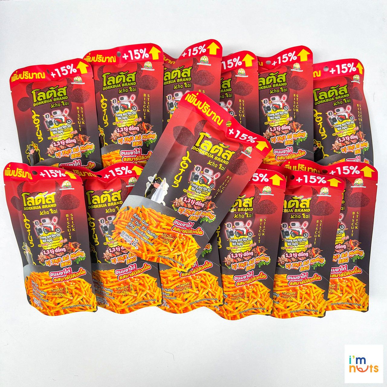 Snack bim bim bánh tăm que cọng Thái Lan Dorkbua đủ vị BBQ cam, vị