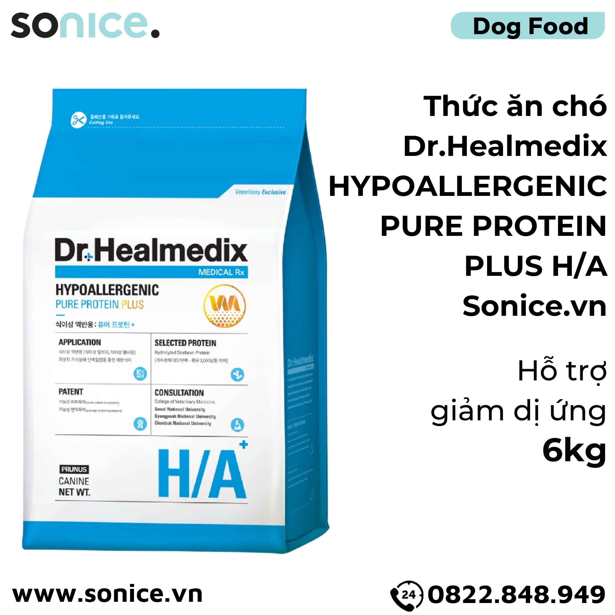  Thức ăn chó Dr.Healmedix Hypoallergenic Pure Protein Plus H/A 6kg - Hỗ trợ giảm dị ứng SONICE. 