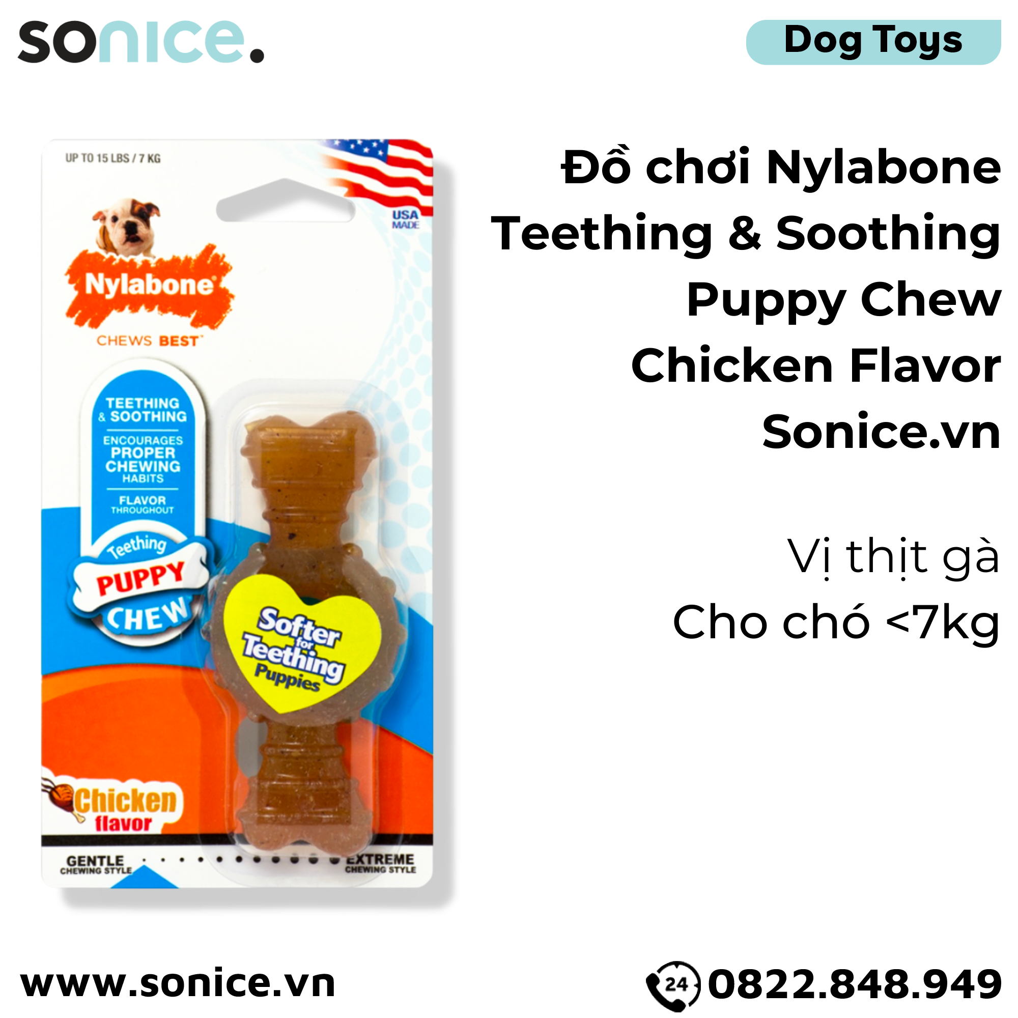  Đồ chơi Nylabone Teething & Soothing Puppy Chew Chicken Flavor Toys - Vị thịt gà, cho chó < 7kg SONICE. 