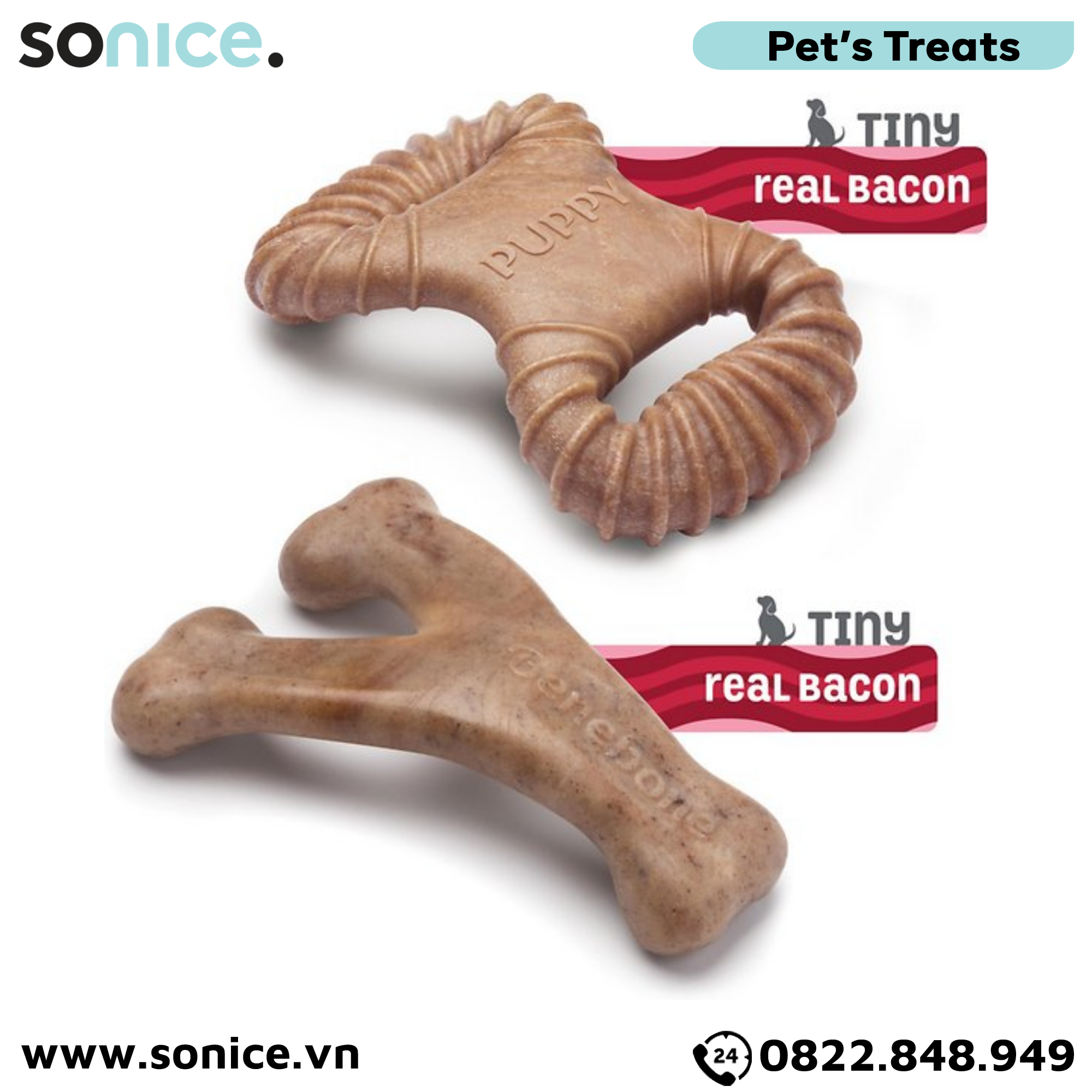  Combo 2 xương gặm Benebone Puppy Bacon cho chó con vị thịt xông khói - nhập USA SONICE. 