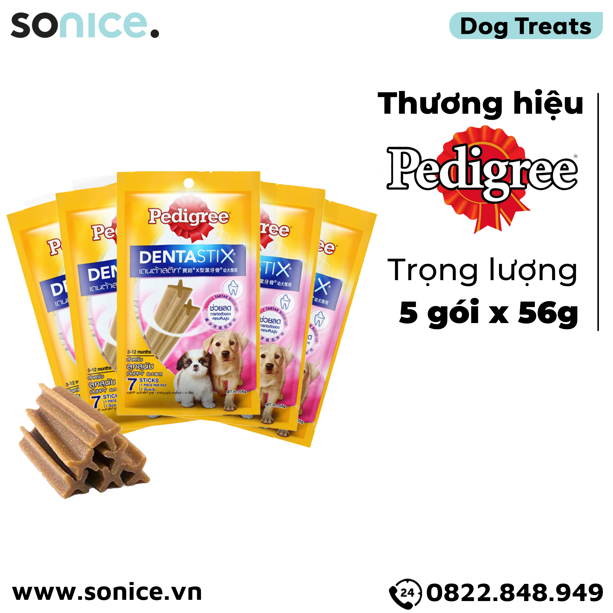  Combo Xương gặm Dentastix Puppy Dog 7stick 56g - Sạch răng thơm miệng - 5 gói SONICE. 