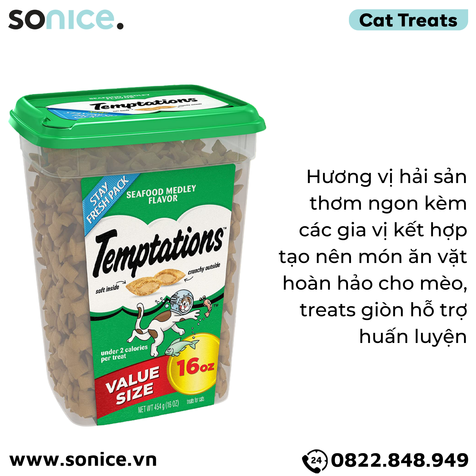  Treats mèo Temptations Tasty Seafood Medley 454g - vị hải sản cat treats SONICE. 