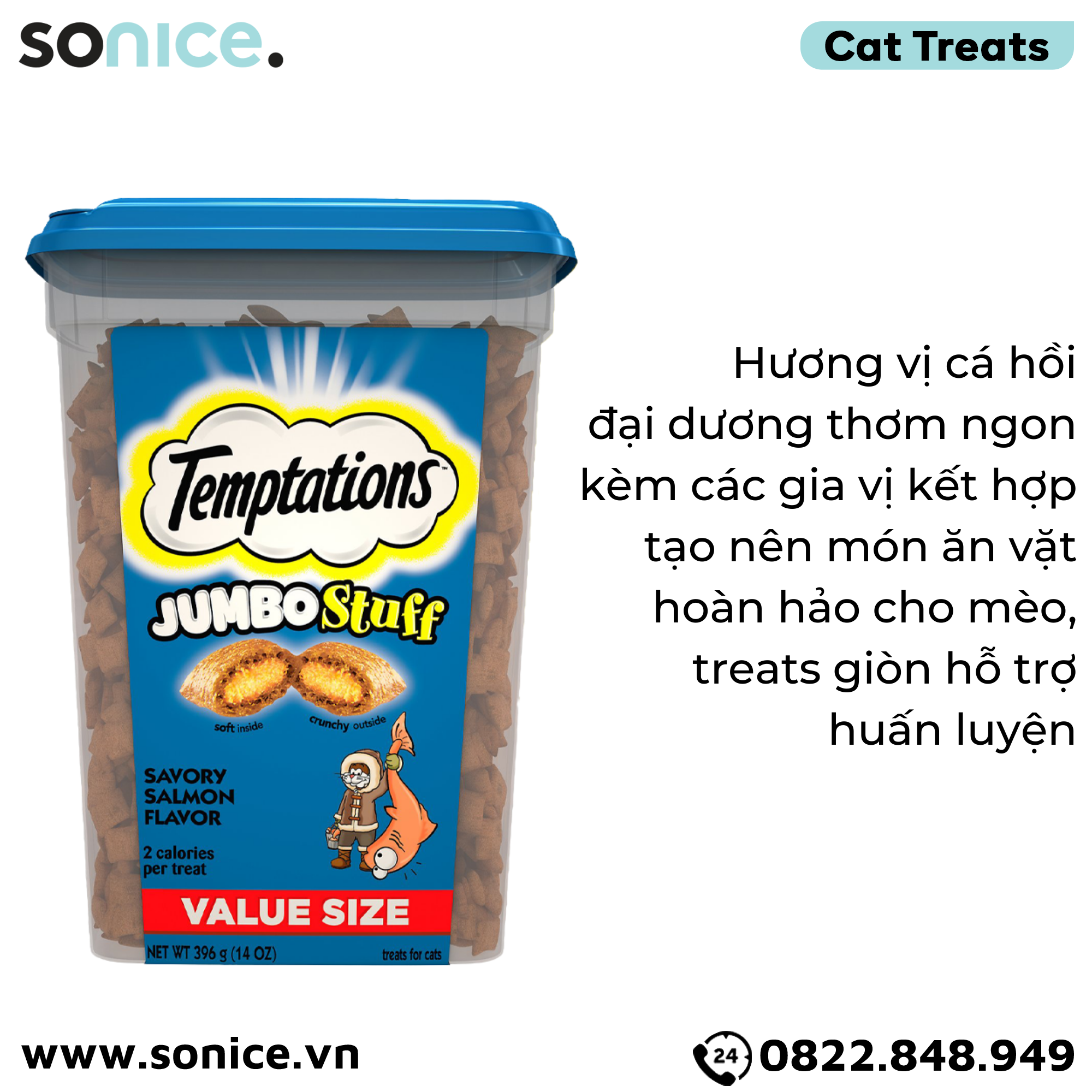  Treats mèo Temptations Jumbo Stuff Salmon 396g - Cá Hồi đại dương cat treats SONICE. 