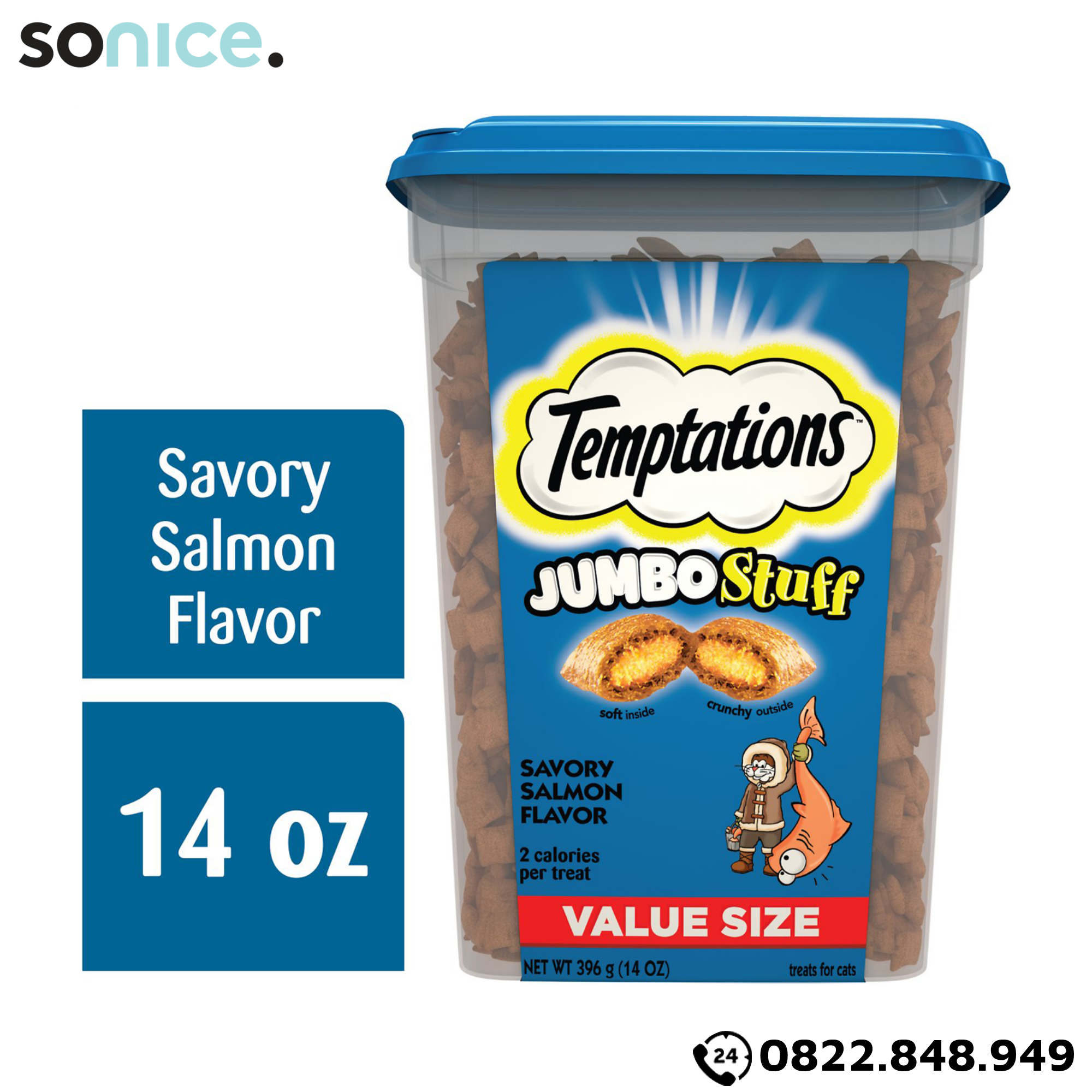  Treats mèo Temptations Jumbo Stuff Salmon 396g - Cá Hồi đại dương cat treats SONICE. 