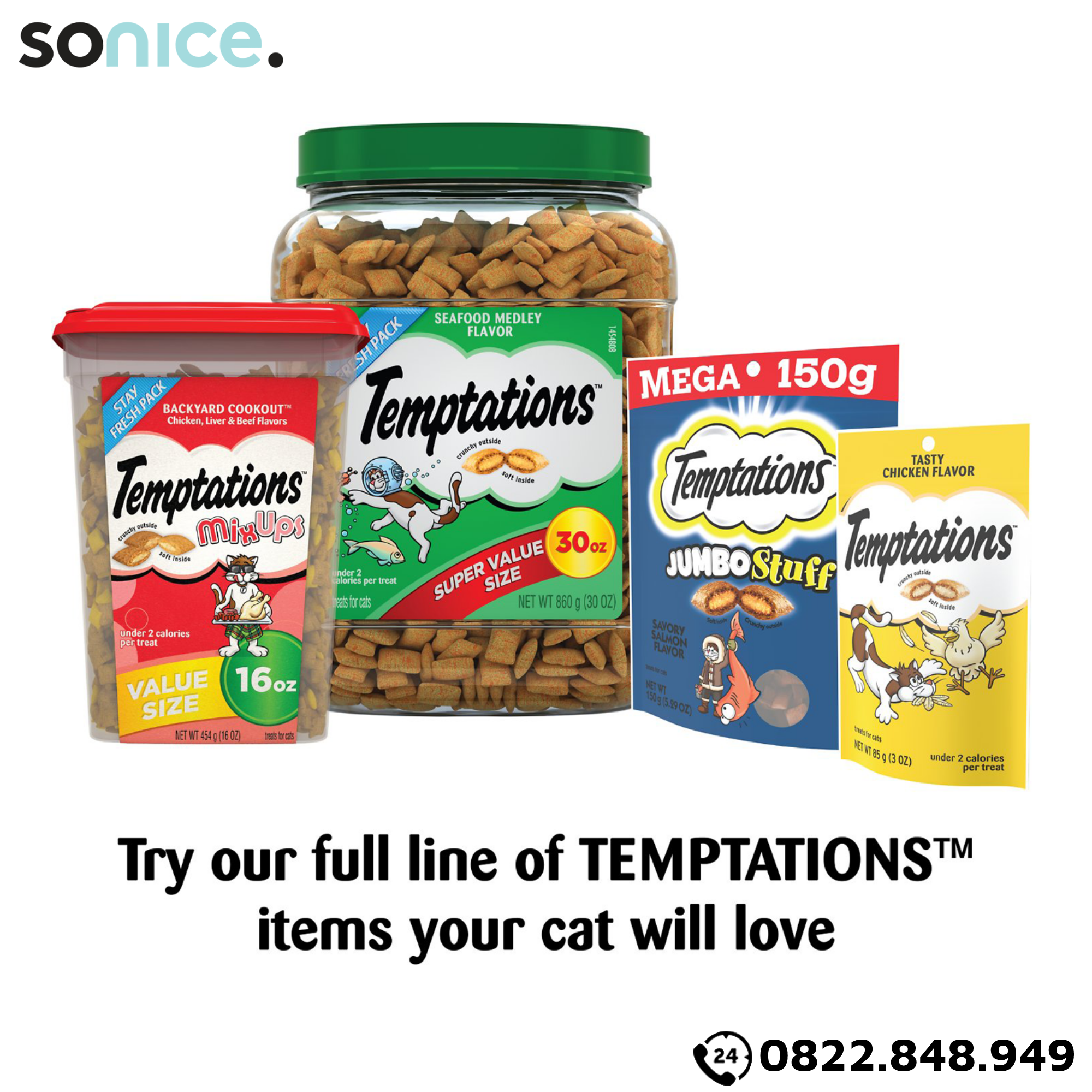  Treats mèo Temptations Jumbo Stuff Salmon 396g - Cá Hồi đại dương cat treats SONICE. 