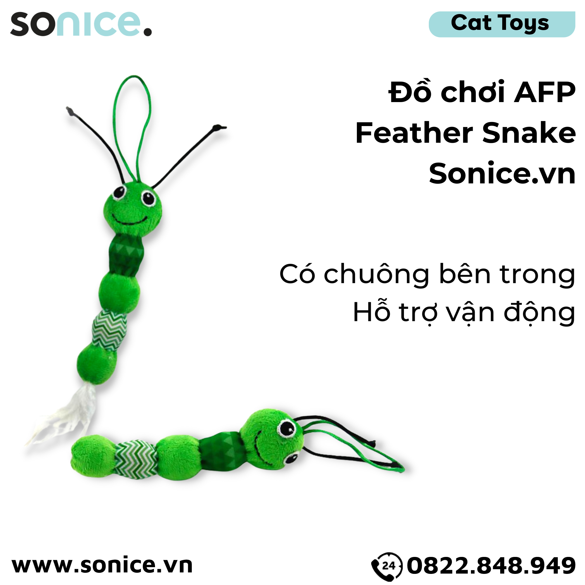  Đồ chơi AFP Feather Snake Toys - Có chuông, hỗ trợ vận động SONICE. 