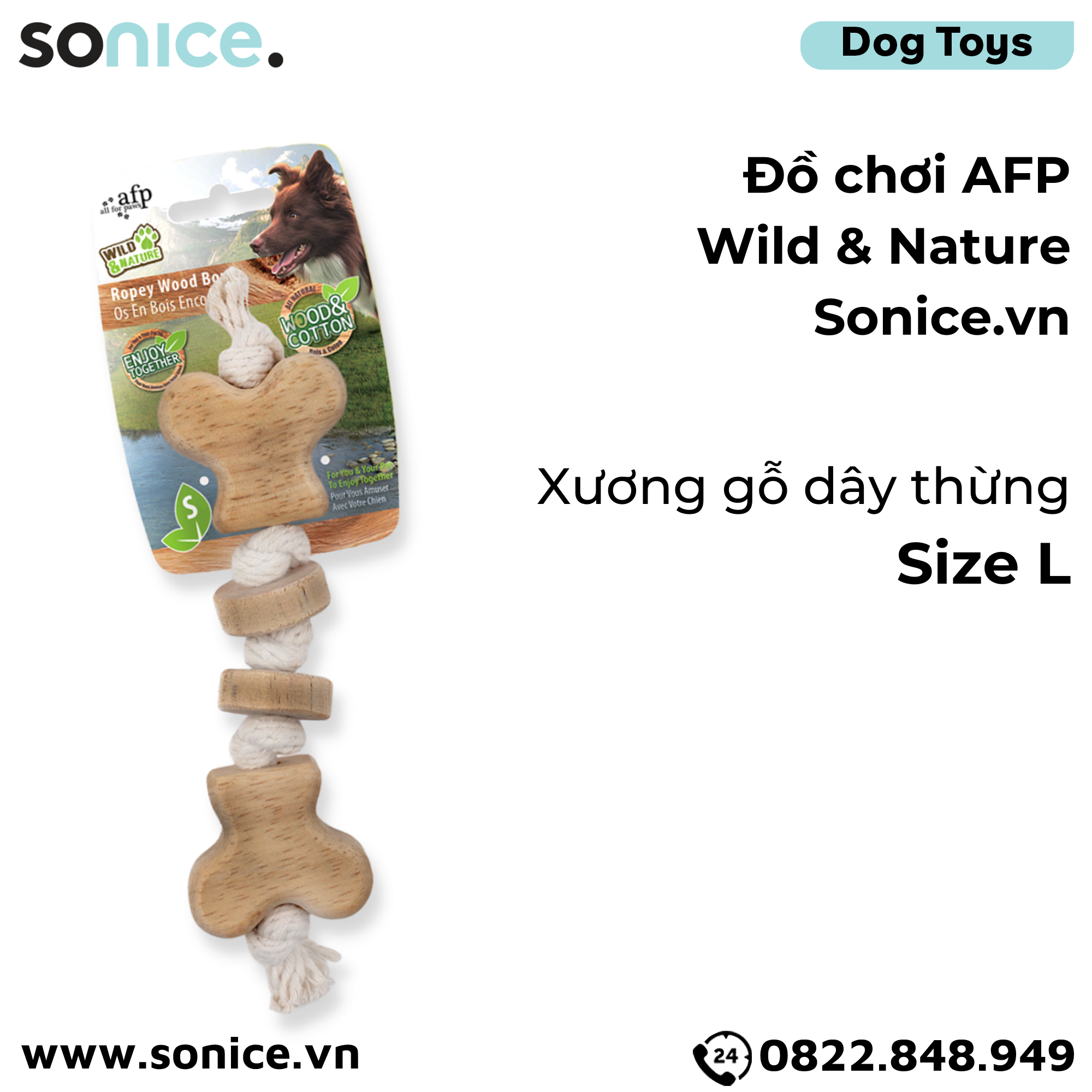  Đồ chơi xương gỗ dây thừng Wild & Nature Toys size L - SONICE. 