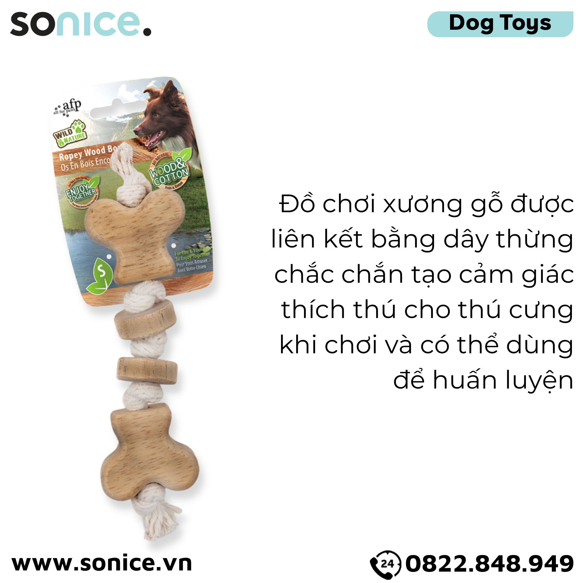  Đồ chơi xương gỗ dây thừng Wild & Nature Toys size L - SONICE. 