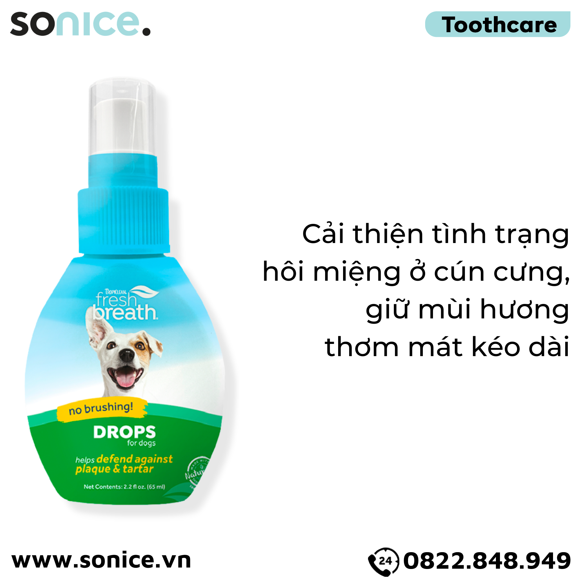  TropiClean FRESH BREATH Drops Dogs 65ml - Hết hôi miệng đậm đặc cho chó SONICE. 