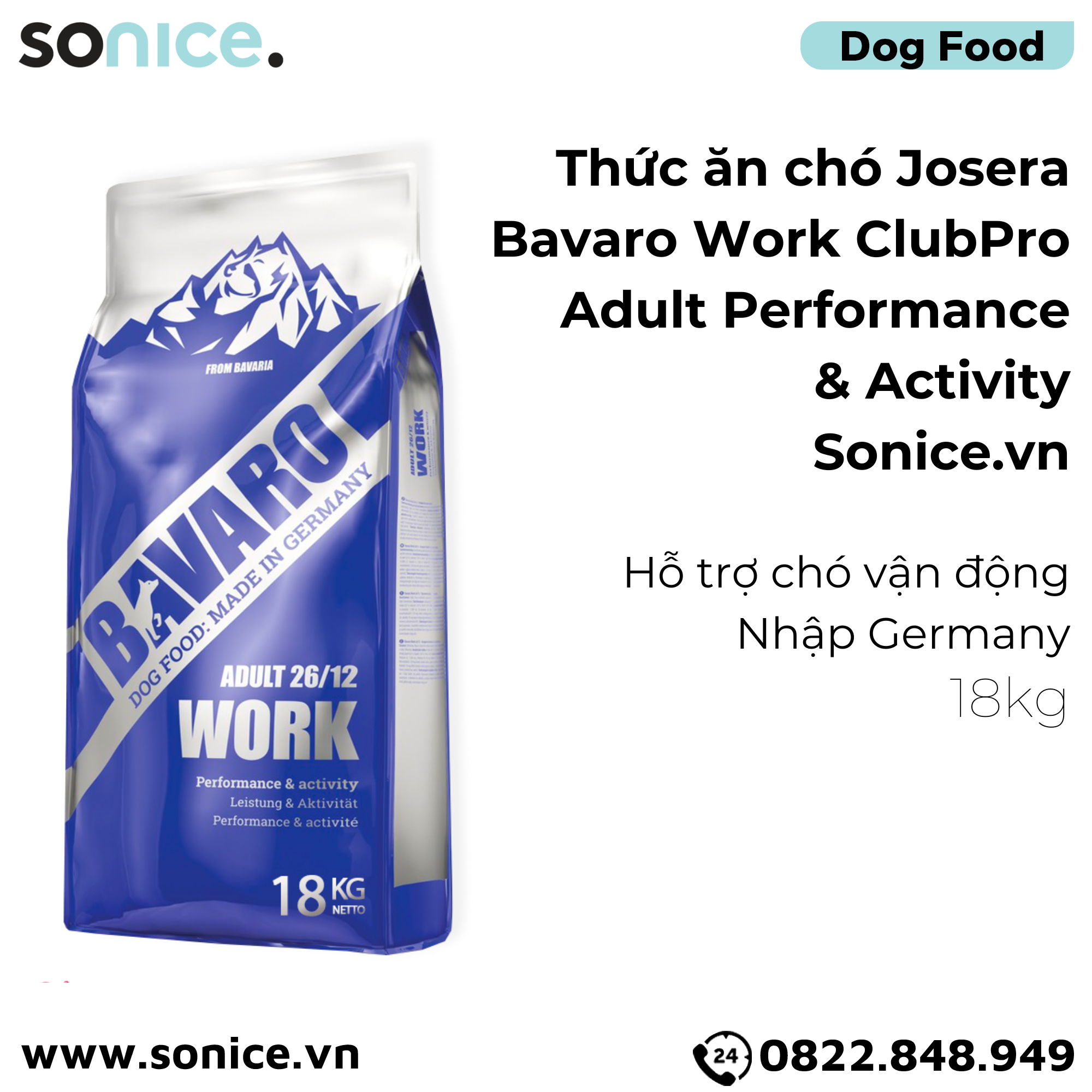  Thức ăn chó Josera Bavaro Work ClubPro Adult Performance & Activity 18kg - Hỗ trợ chó vận động, Nhập Germany SONICE. 