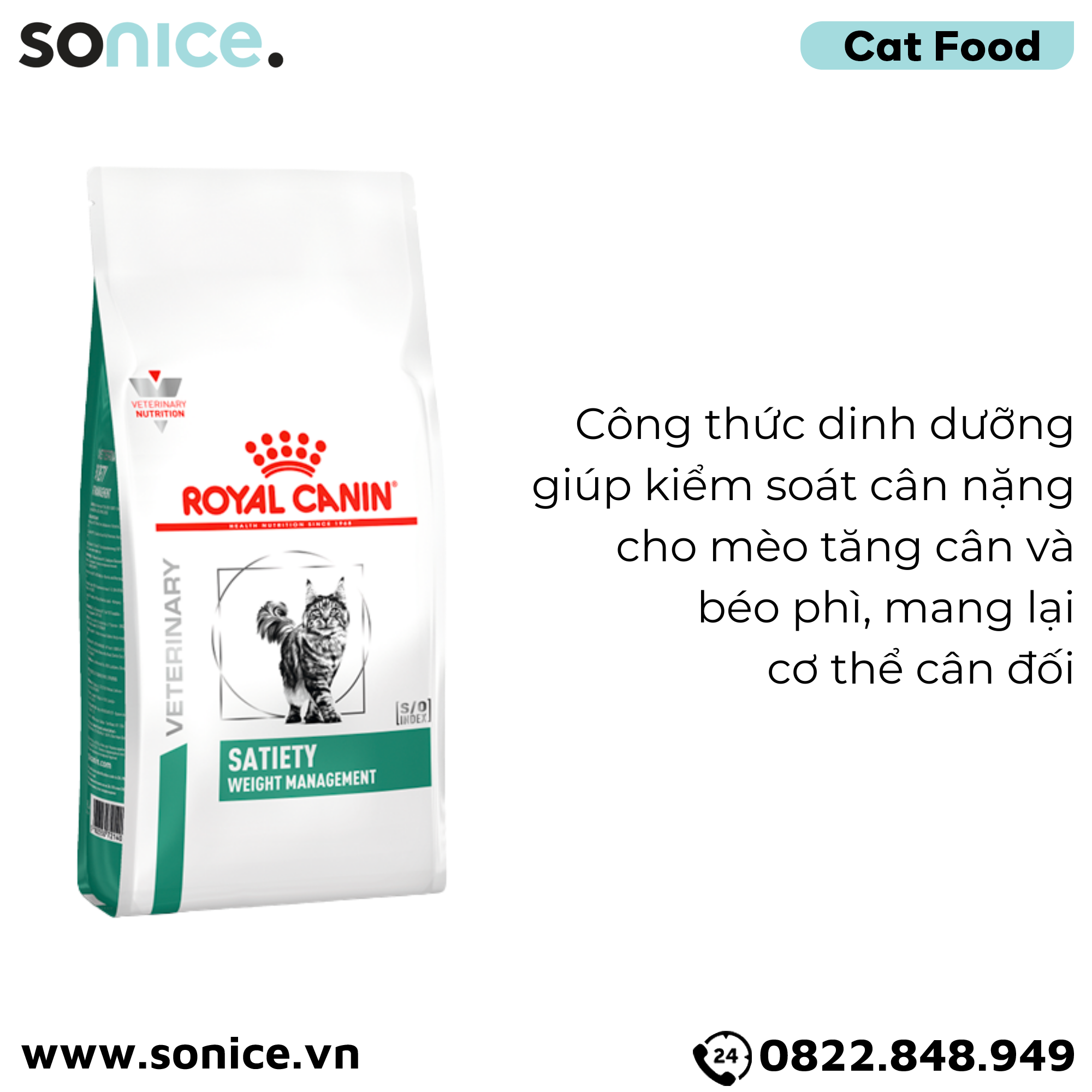  Thức ăn mèo Royal Canin Satiety Weight Management Feline 6kg - Hỗ trợ giảm cân SONICE. 