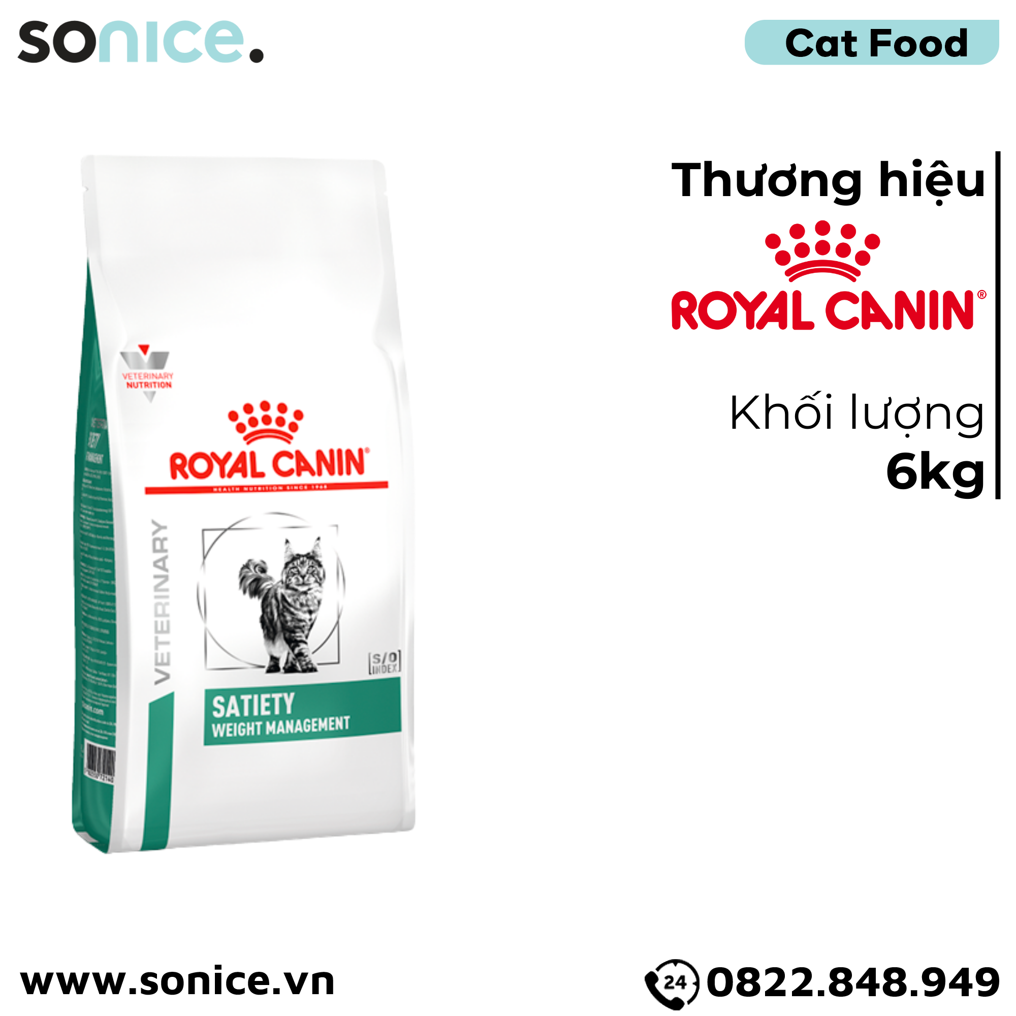  Thức ăn mèo Royal Canin Satiety Weight Management Feline 6kg - Hỗ trợ giảm cân SONICE. 