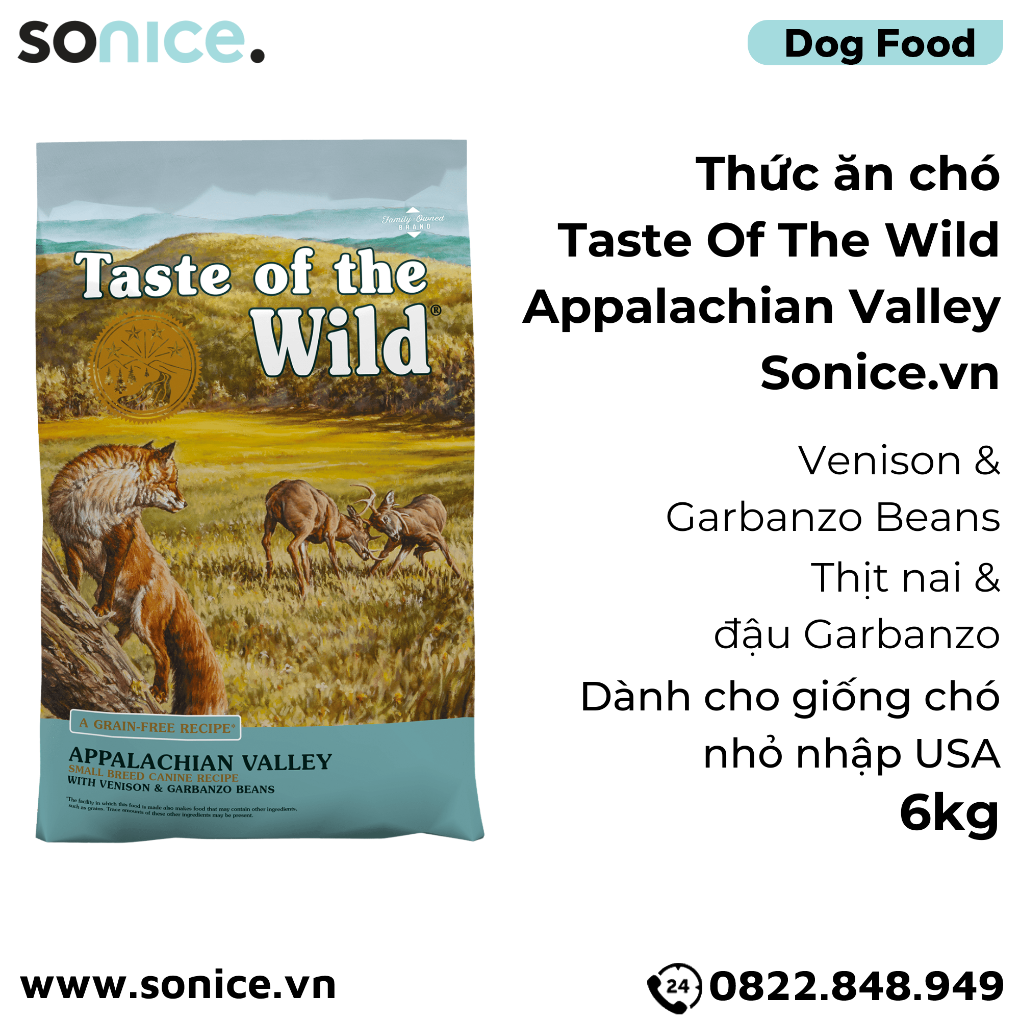  Thức ăn chó Taste Of The Wild Appalachian Valley 6kg - Venison & Garbanzo Beans, Thịt Nai & Đậu Garbanzo - chó giống nhỏ nhập USA SONICE. 