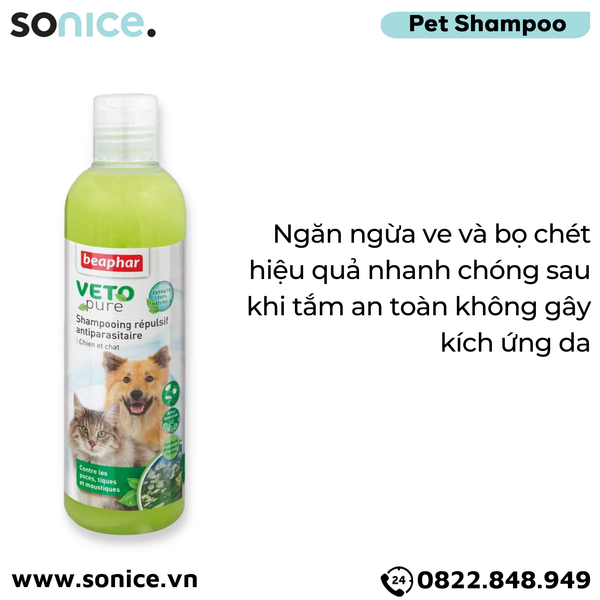  Sữa tắm ngăn ngừa ve cho chó/ mèo Beaphar Bio Shampoo 250ml SONICE. 