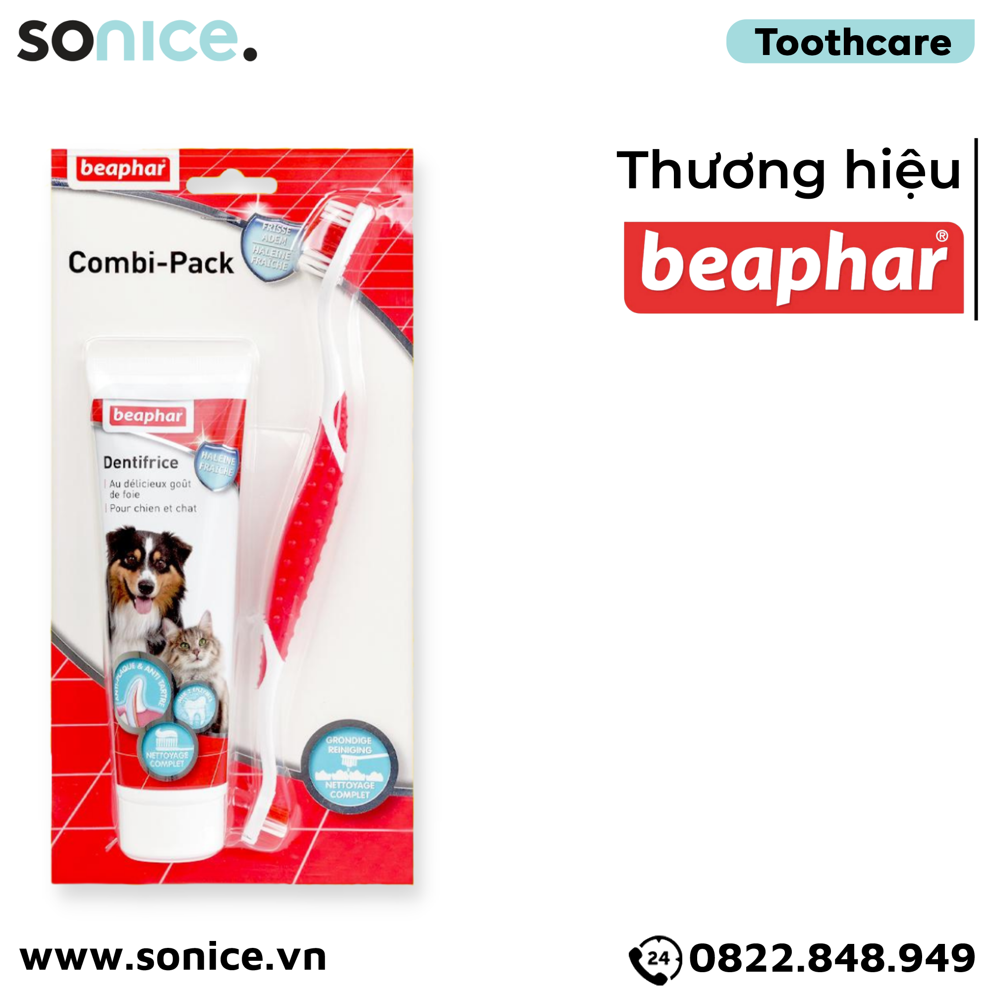  Combo vệ sinh răng Beaphar Toothbrush & Toothpaste - Bàn chải & Kem đánh răng SONICE. 