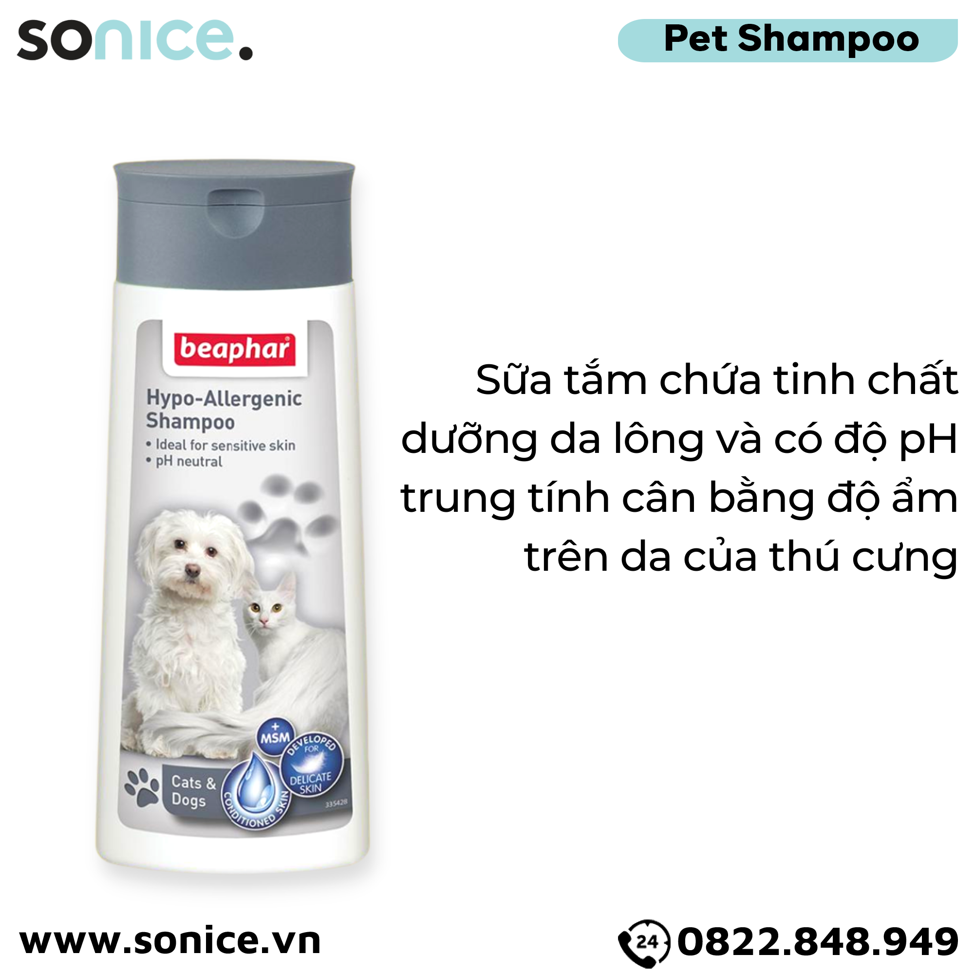  Sữa tắm BEAPHAR Hypo-Allergenic 250ml - dành cho da nhạy cảm SONICE. 