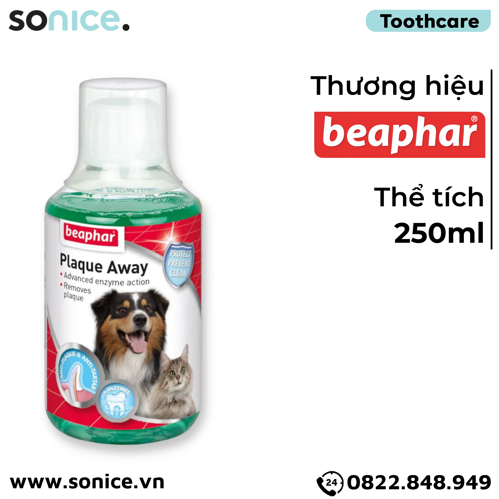  Dung dịch vệ sinh răng miệng Beaphar Plaque Away 250ml SONICE. 