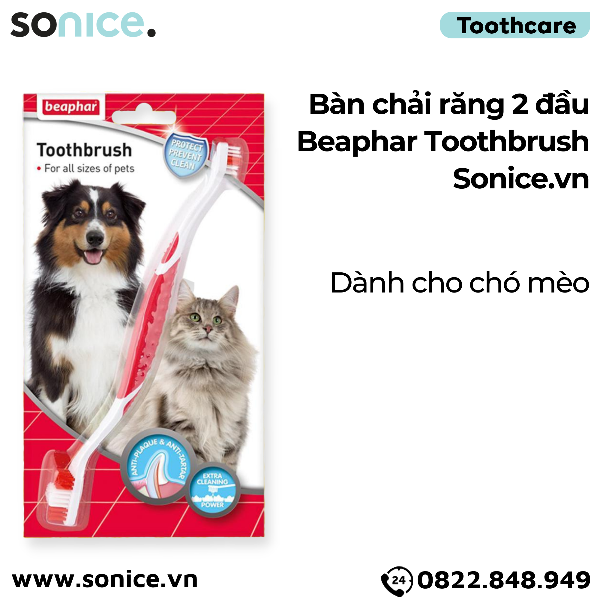 Bàn chải răng 2 đầu Beaphar Toothbrush cho chó mèo SONICE. 
