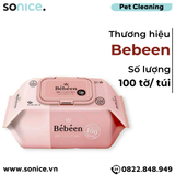  Khăn ướt vệ sinh Bebeen 100 tấm - Làm sạch da lông kháng khuẩn SONICE. 