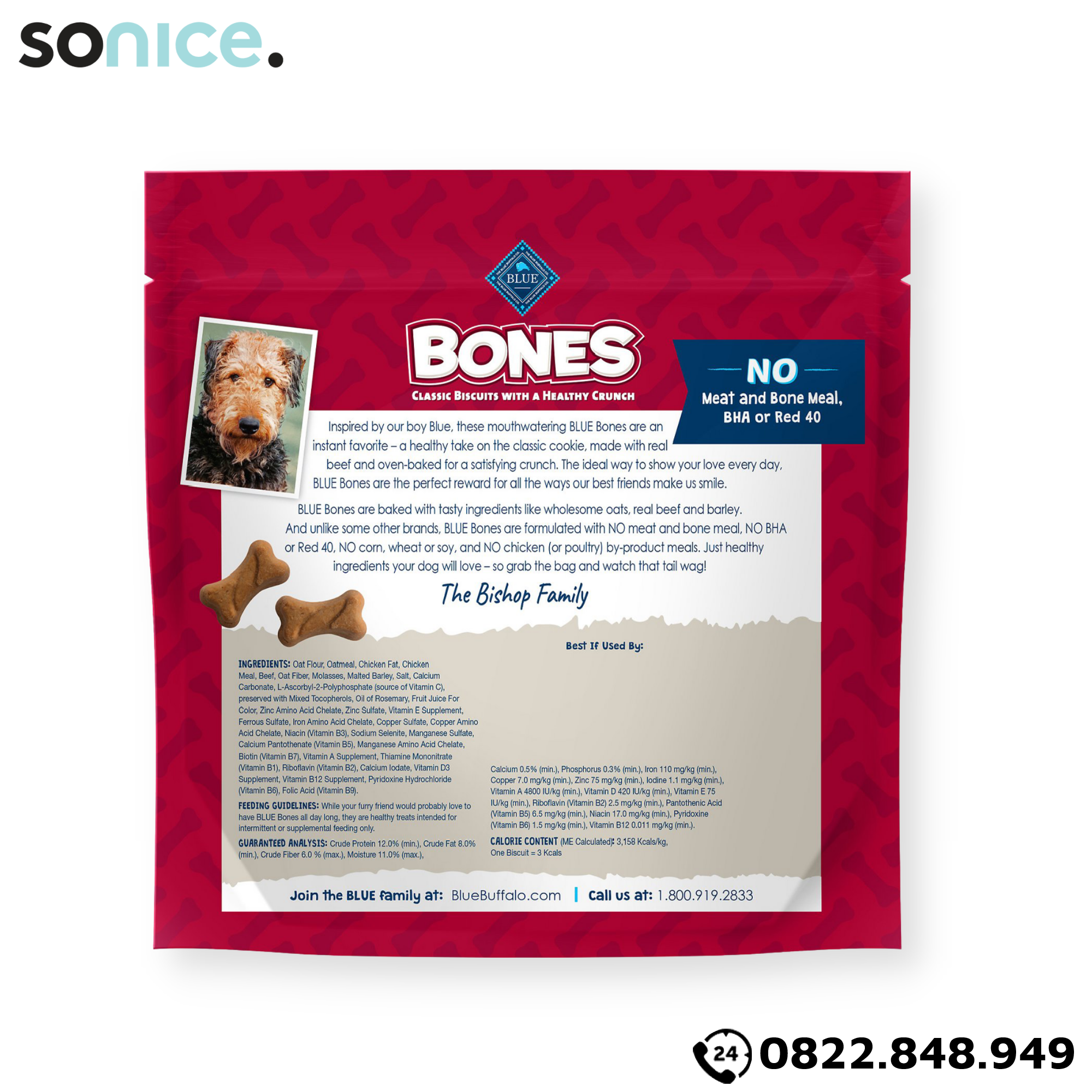  Treats BLUE Bones Biscuits with Beef 340g - vị thịt bò cho chó SONICE. 