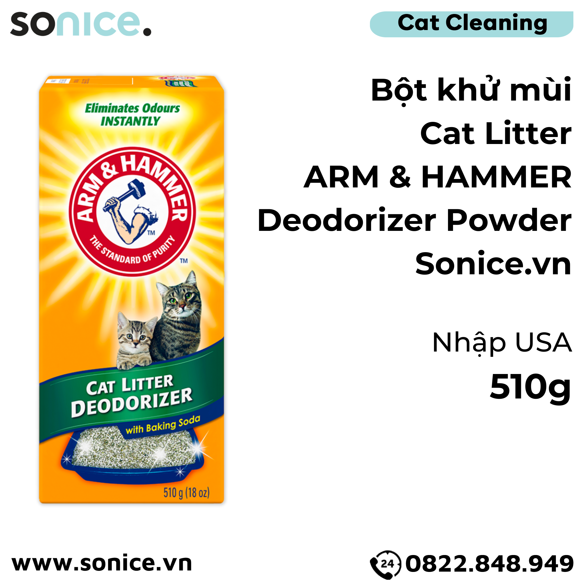  Bột khử mùi Cat Litter ARM & HAMMER Deodorizer Powder 510g - Nhập USA SONICE. 