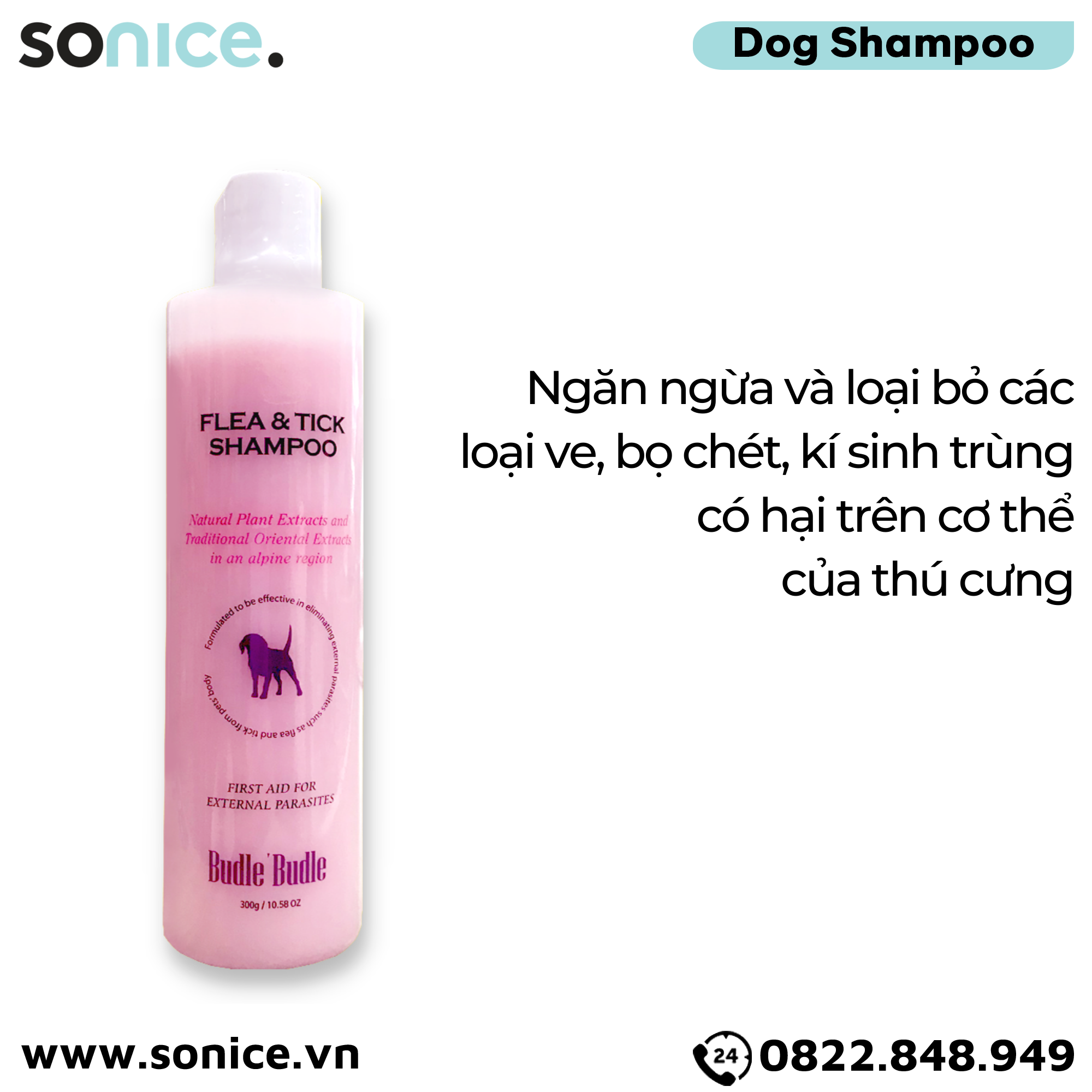  Dầu gội Budle Flea & Tick 300ml - Trị ve cho chó SONICE. 