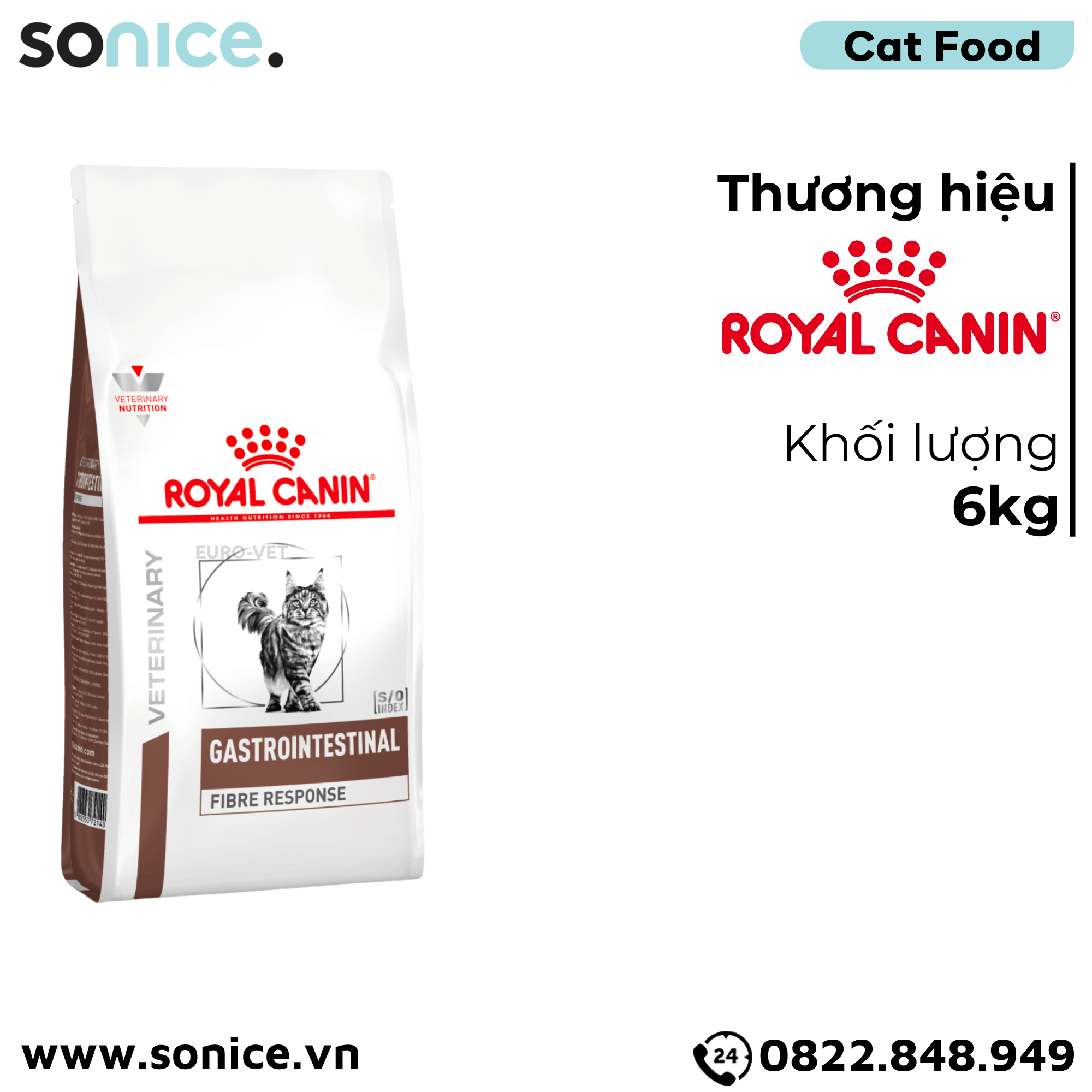 Thức ăn mèo Royal Canin Gastrointestinal Fibre Response 6kg - Hỗ trợ tiêu hoá SONICE. 