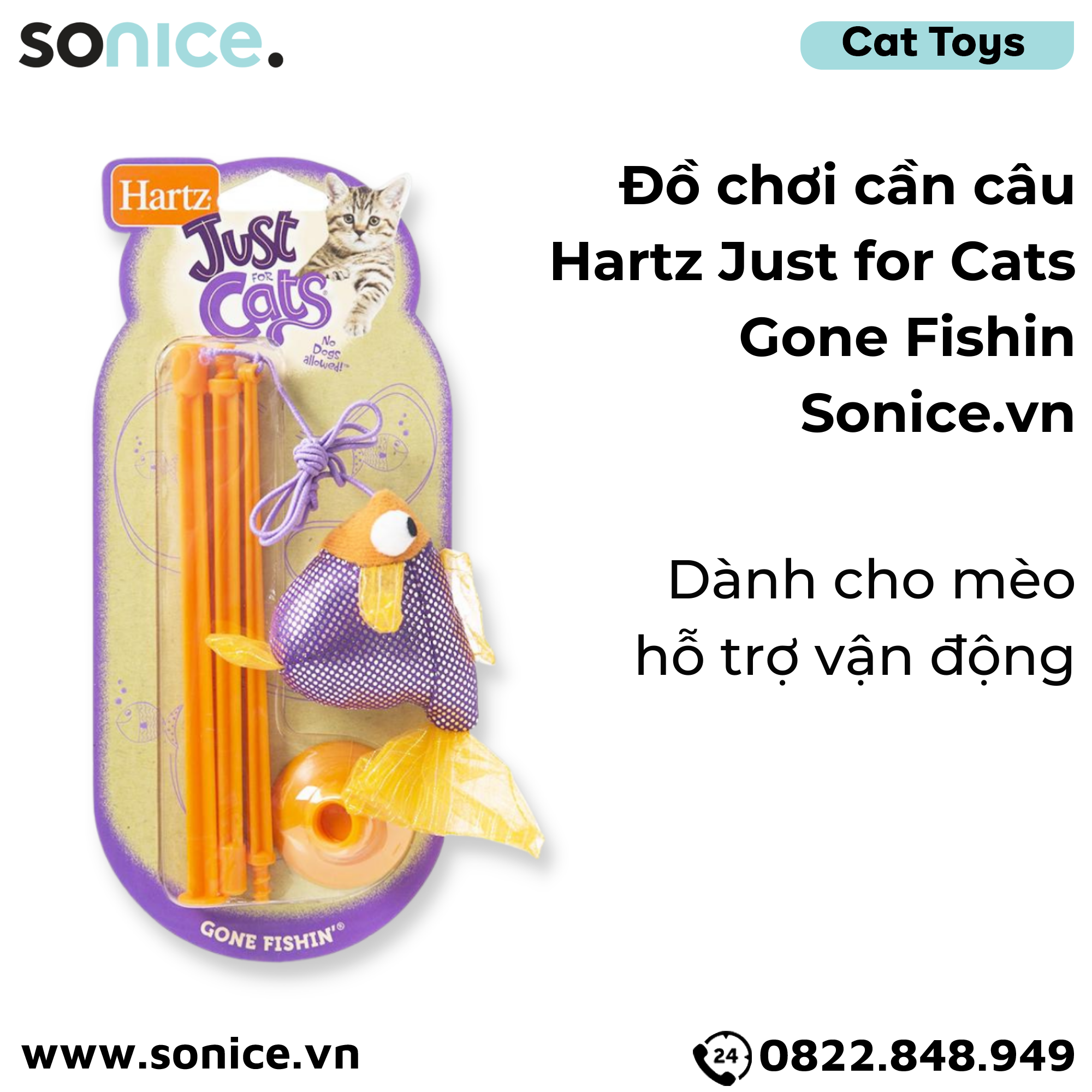  Đồ chơi cần câu Hartz Just for Cats Gone Fishin - Dành cho mèo, hỗ trợ vận động SONICE. 