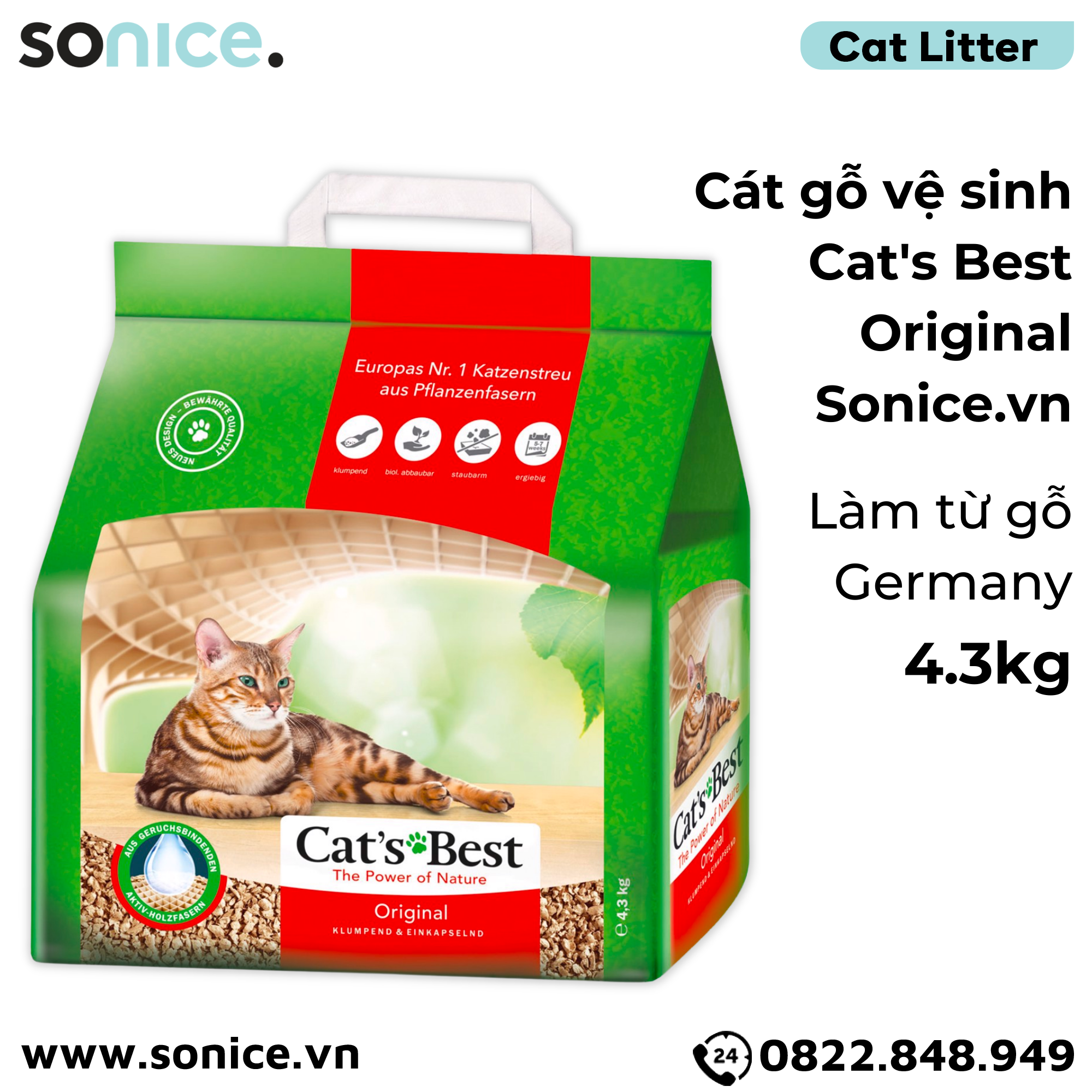  Cát vệ sinh cho mèo CAT’s BEST Original 2.1kg - nhập Germany Catsbest SONICE. 