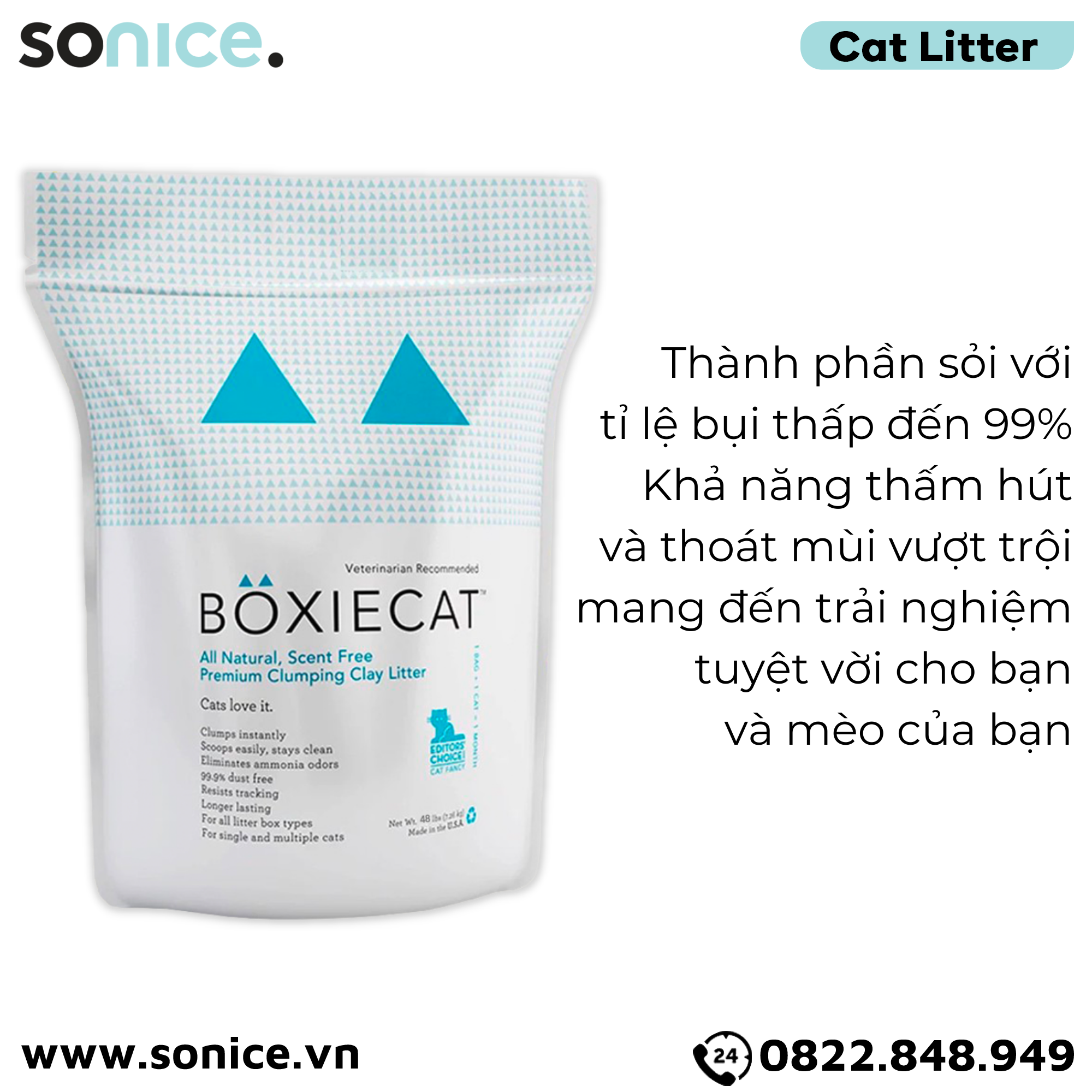  Cát vệ sinh cho mèo BOXIECAT 48Lbs - Sỏi mịn nhập Mỹ SONICE. 