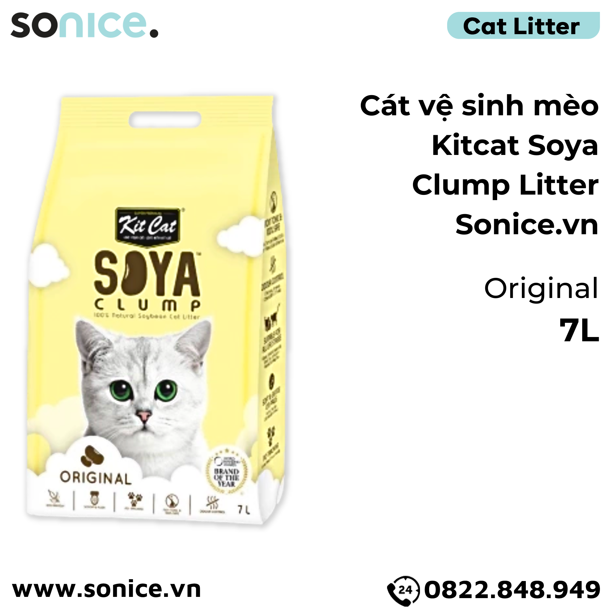  Cát vệ sinh mèo KitCat Soya Clump Litter 7L - Làm từ đậu nành tofu SONICE. 