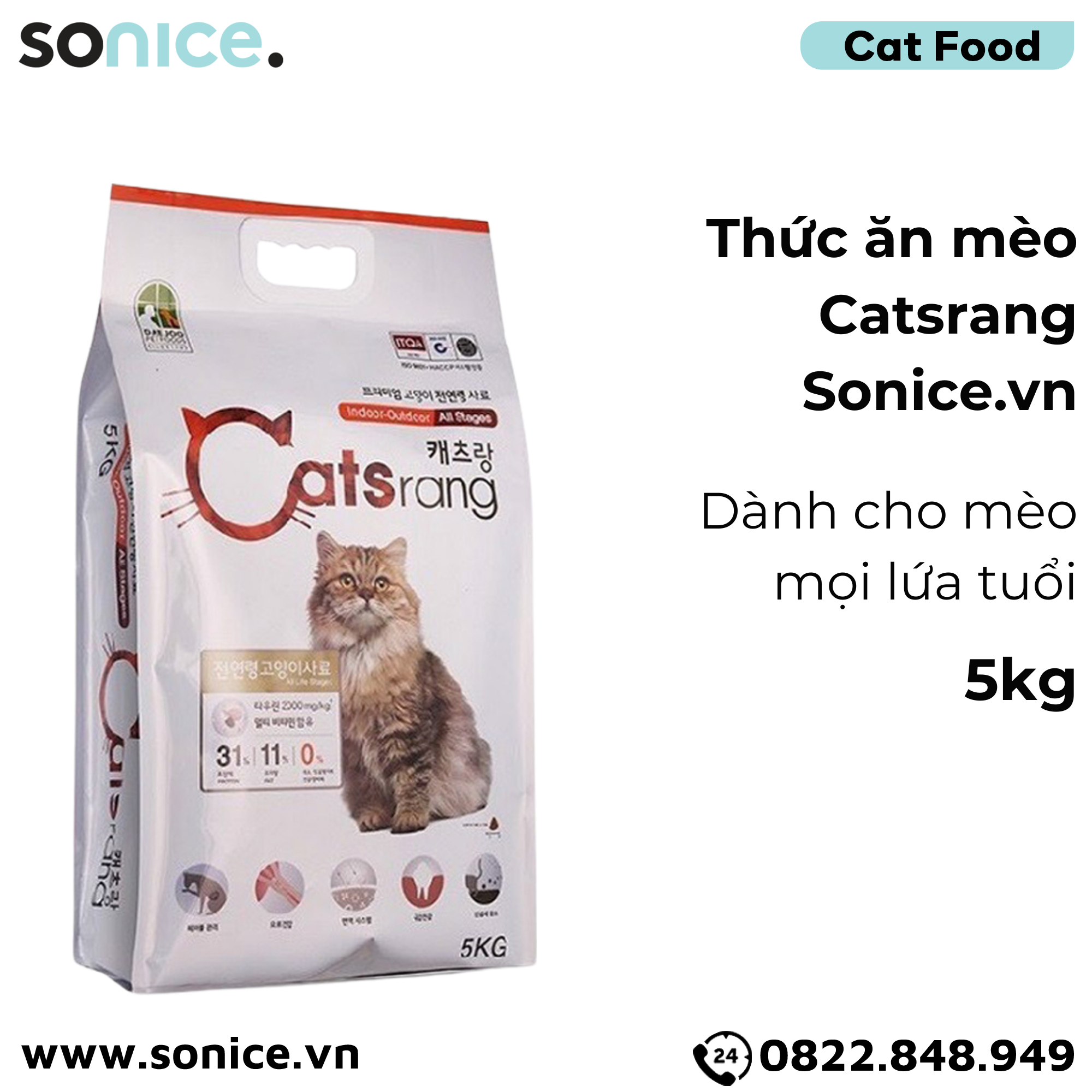  Thức ăn mèo Catsrang 5kg - nhập Hàn Quốc SONICE. 