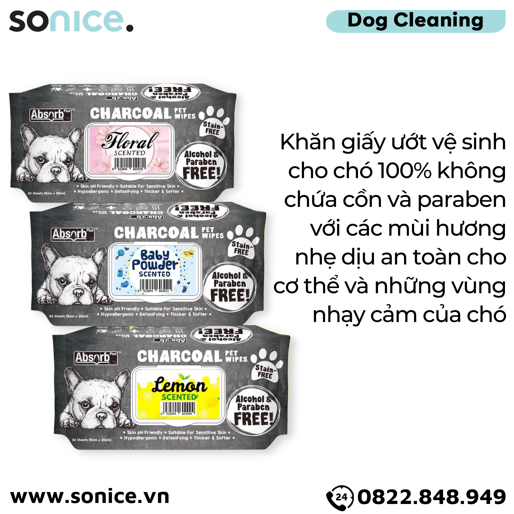  Khăn ướt vệ sinh Charcoal - 80 Miếng - 6 Mùi Hương SONICE. 