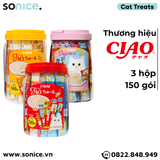  Combo Treats Ciao Churu Tuna, Chicken with Vitamin, Green Tea, Collagen and Fiber - 150 gói mix vị SONICE. 