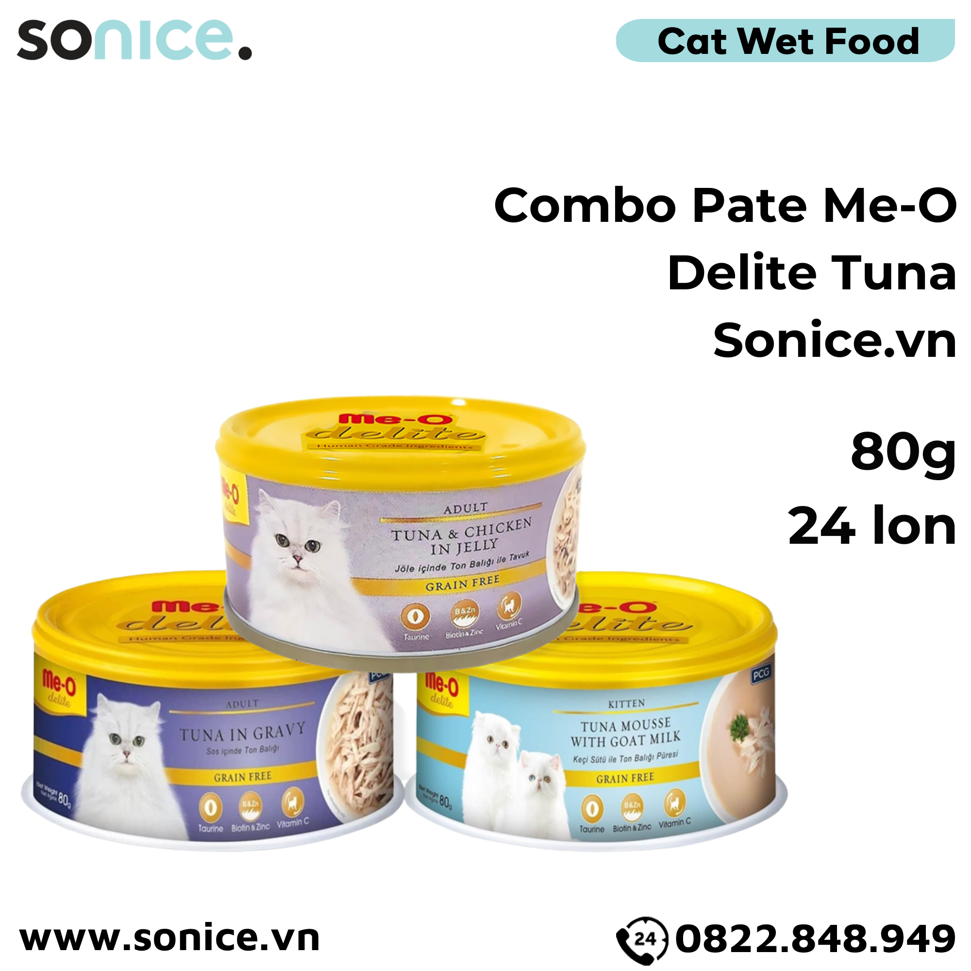  Combo Pate Mèo Me-O Delite Tuna 80g - 24 lon SONICE. 