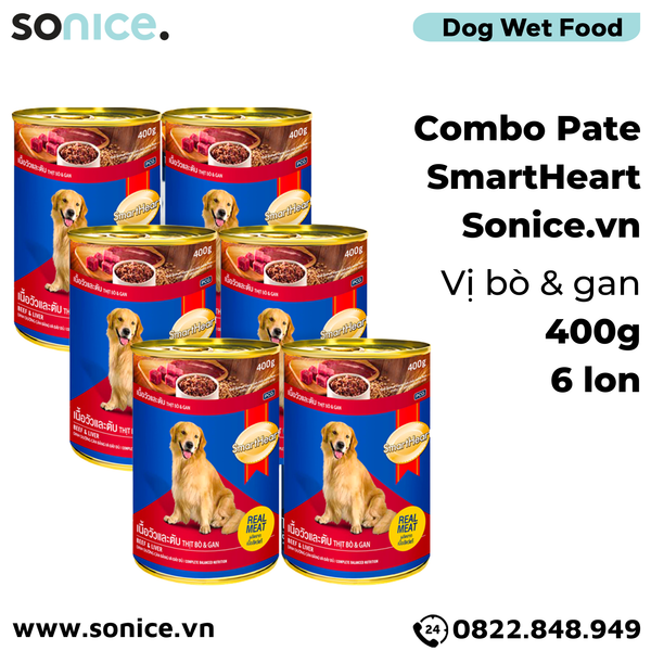  Combo Pate chó SmartHeart Vị Bò & Gan 400g - 6 lon SONICE. 