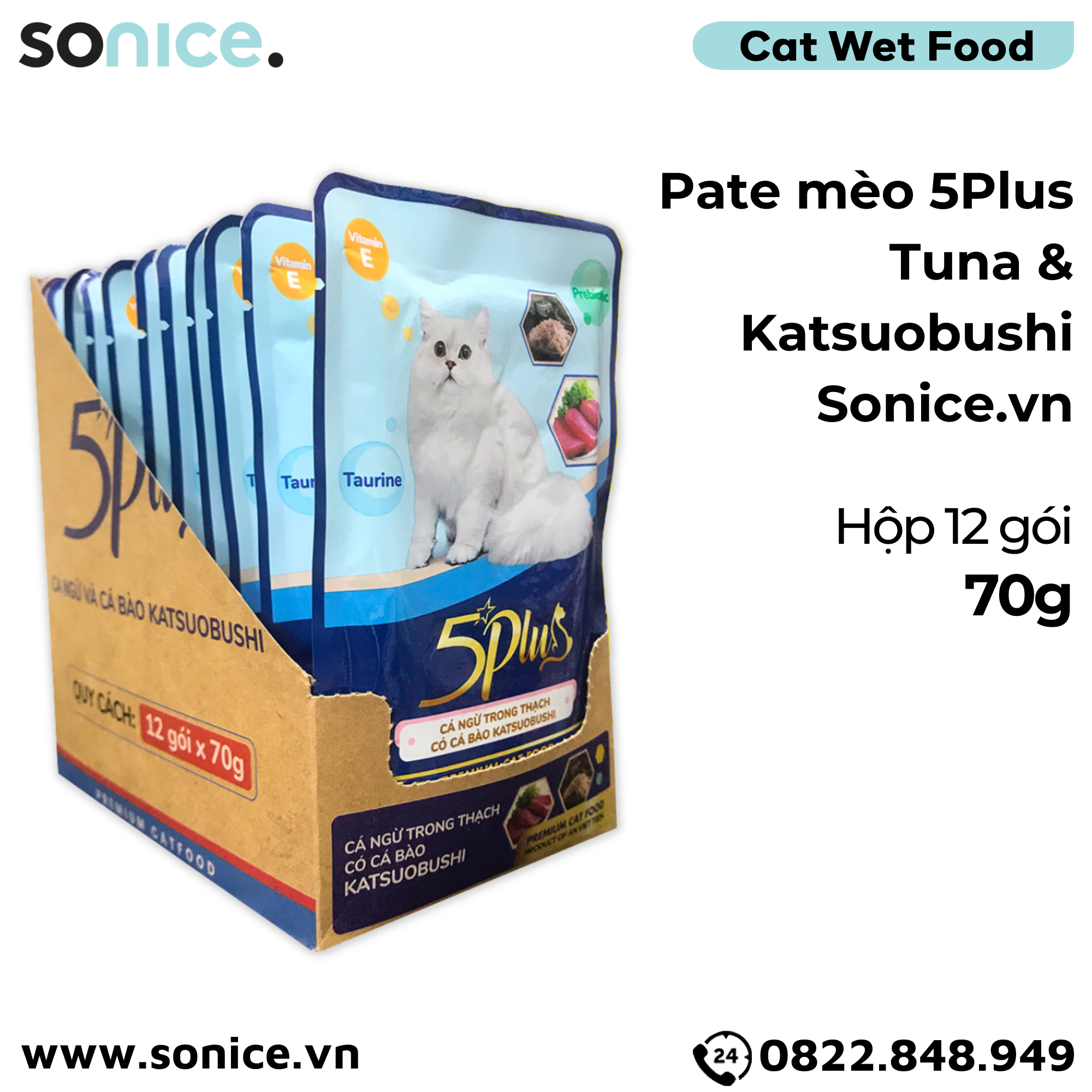  Combo Pate mèo 5Plus Tuna 70g - 48 gói mix SONICE. 