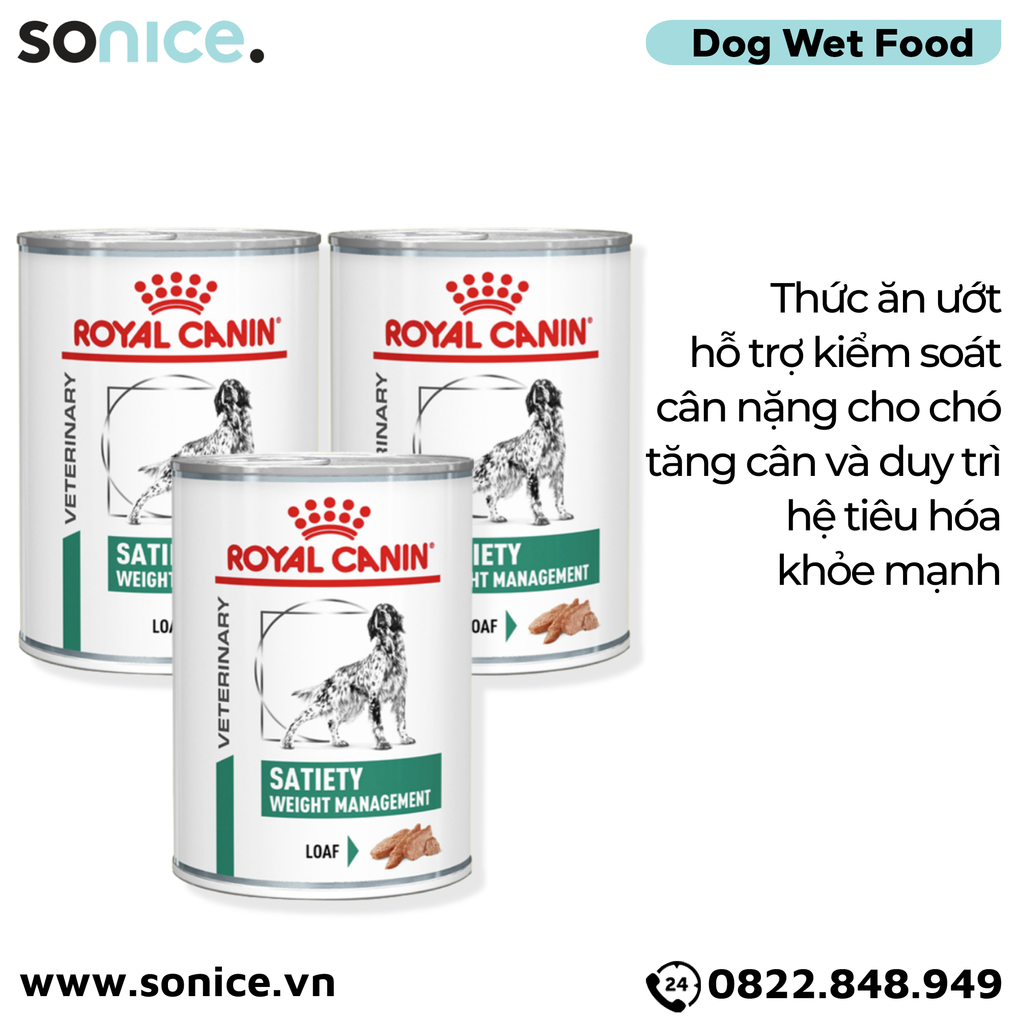  Combo Pate chó Royal Canin Satiety Canine Weight Management Loaf 410g - Hỗ trợ giảm cân Petmall - 3 lon SONICE. 