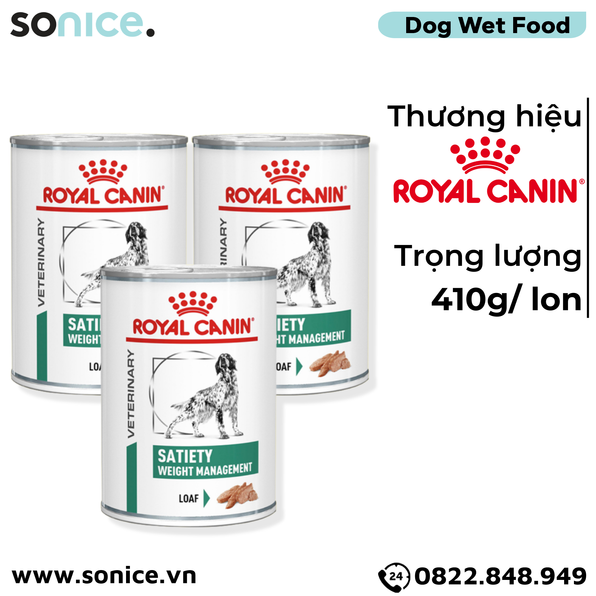  Combo Pate chó Royal Canin Satiety Canine Weight Management Loaf 410g - Hỗ trợ giảm cân Petmall - 3 lon SONICE. 