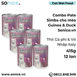  Combo Pate Simba cho Mèo Guinea & Duck 415g - 12 lon Thịt Gà Phi & Vịt Nhập Italy SONICE. 